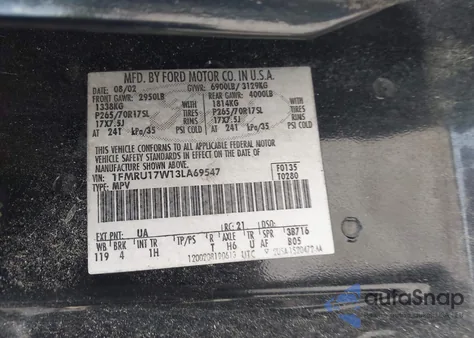 2003 Ford Expedition Eddie Bauer from USA, damaged, VIN 1FMRU17W13LA69547